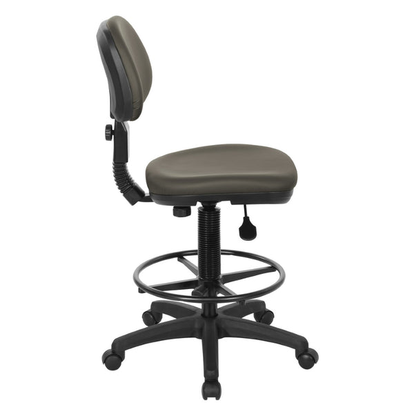 OSP Home Furnishings Sculptured Ergonomic Drafting Chair with Vinyl Upholstery for Studio and Lab Workspaces Dillon Graphite DC517V-R111