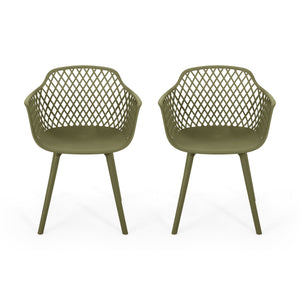 English Elm Poppy Outdoor Dining Chairs Set of 2 Diamond Mesh Geometric Modern Patio Seating Olive Green N776P414399G