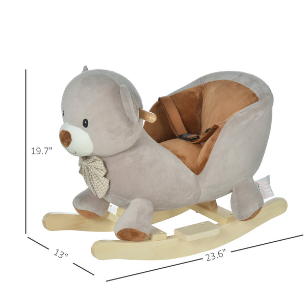 English Elm Qaba Plush Bear Toddler Rocker with Wooden Base Sound Feature and Safety Belt W2225P229171
