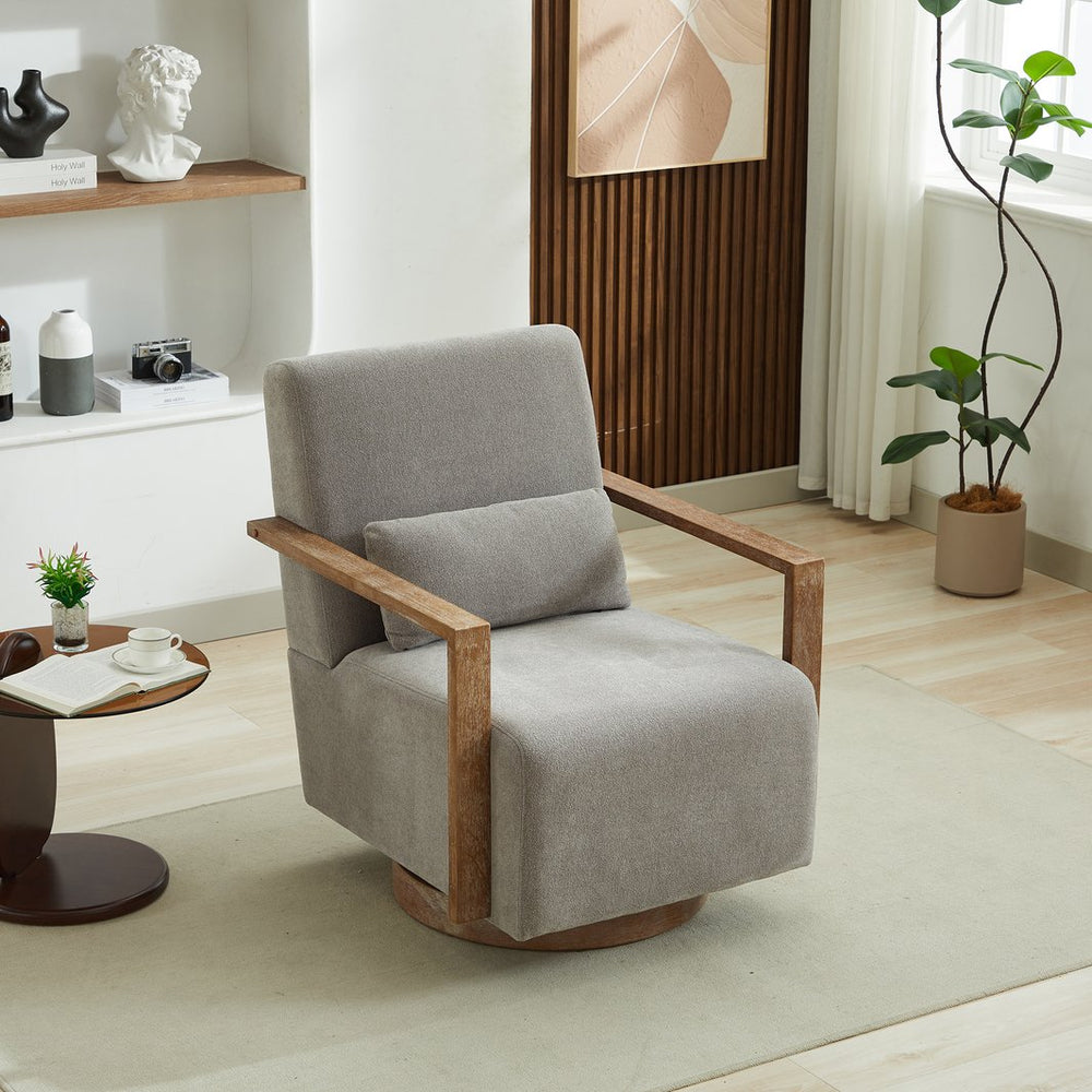English Elm 29.13"w Boucle Swivel Accent Chair Open Back 360 Rotation Modern Lounge Seating Gray W3188P417948