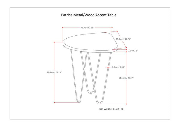 English Elm Patrice Dark Brown Metal and Wood Accent Table – Mango Hardwood Top, Gold Hairpin Legs, 17.7x18x21.3" B136P203443