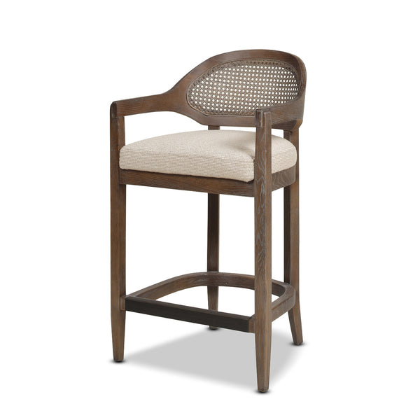 English Elm Jennifer Taylor Home - Americana Mid-Century Modern 26" Cane Back Counter Stool – Stylish Taupe-Biege Upholstery & Oak Frame B2719P238383