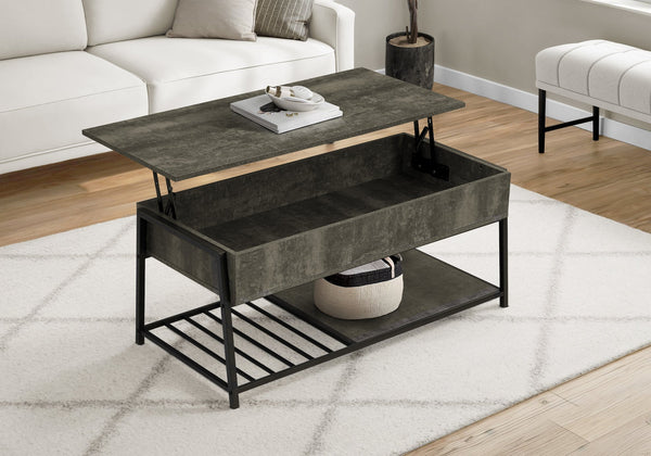 English Elm Coffee Table Lift Top Hidden Storage Bronze Laminate Black Metal Modern Living Room B2710P461748