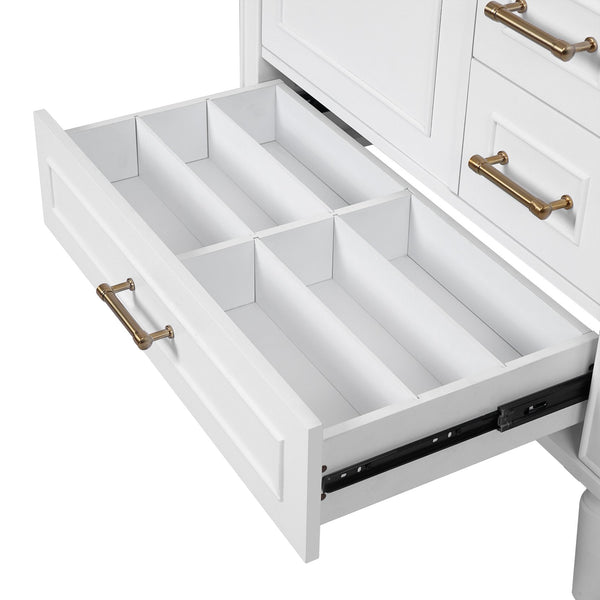 English Elm 30" Elegant Bathroom Vanity with Ceramic Sink, Soft-Close Door & 3 Drawers, Gold Handles, Durable Finish White N729P184479K