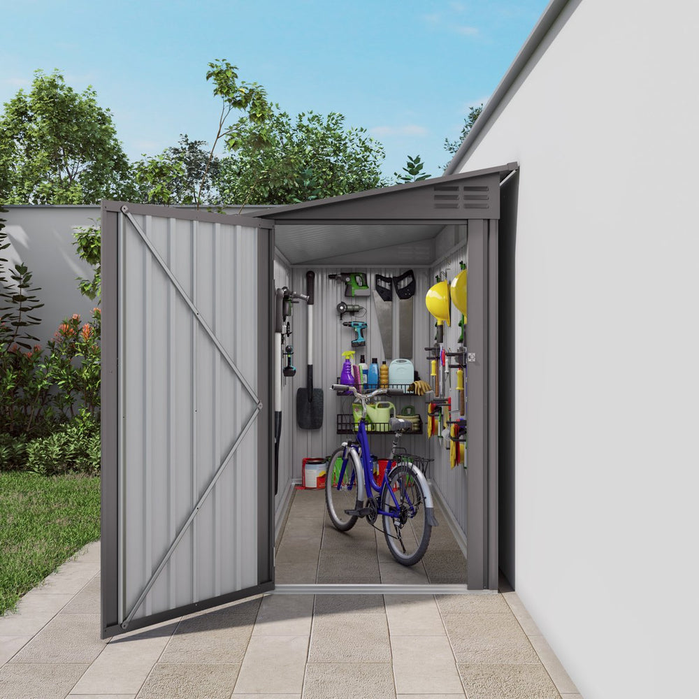 English Elm 4x9 Ft Galvanized Steel Lean-to Outdoor Storage Shed with Vented Sloped Roof and Windows W3213P417563