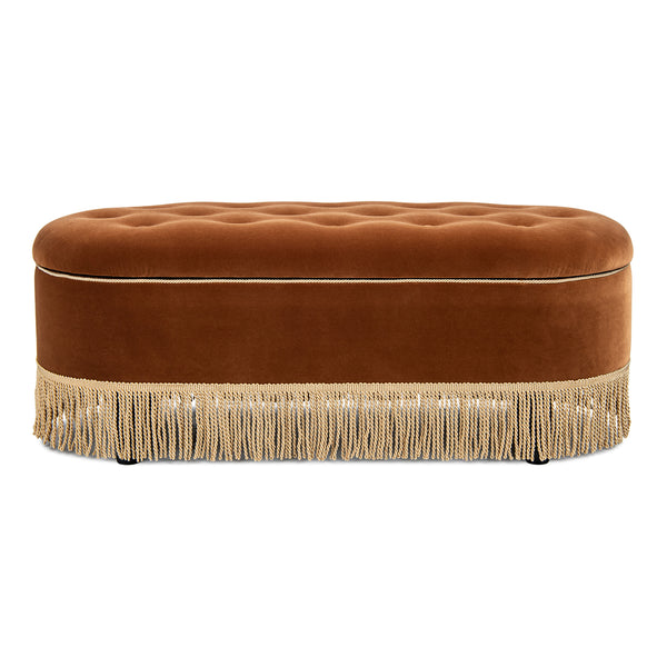 English Elm Melinda Velvet Storage Bench with Button Tufting and Bullion Fringe Bedroom Accent B2719P479032