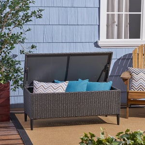 English Elm Rupert Outdoor Resin Wicker Storage Unit for Patio Pool Gear and Entertaining Essentials 62262.00GRY