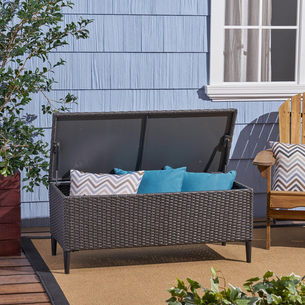 English Elm Rupert Outdoor Resin Wicker Storage Unit for Patio Pool Gear and Entertaining Essentials 62262.00GRY