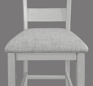 English Elm Rustic 5-Pc Counter Height Dining Set with Square Wood Top, Upholstered Ladder-Back Chairs, Chic Finish Antique White+Gray 44 L x 44 W x 18 H B011P186071