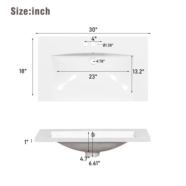 English Elm [video] 30 Inch Freestanding Bathroom Vanity with Soft Close Drawers and Resin Sink N729P396833K