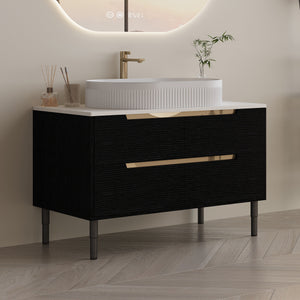 English Elm 36 Inch Floating or Freestanding Bathroom Vanity with Ceramic Sink and Soft Close Drawers W3136S00032