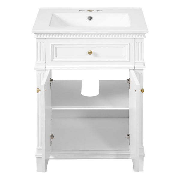 English Elm 24'' Carved Farmhouse Bathroom Vanity with Ceramic Sink Soft Close Storage Cabinet White N710P446530K