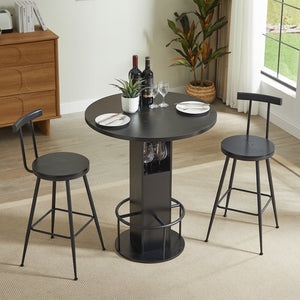 English Elm 3-piece Round Bar Set Mid-century Matte Finish Table with Wood Grain Stools Black W1162P433405