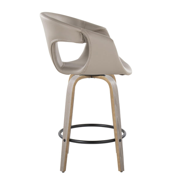 English Elm Fixed-height Swivel Counter Stools with Faux Leather Seats and Chrome Footrest Set of 2 B202S01808