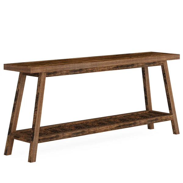 English Elm Hall Console Table Industrial Rustic Two Tier Wood Tone Metal Frame Entryway Sofa Brown T3971P451358