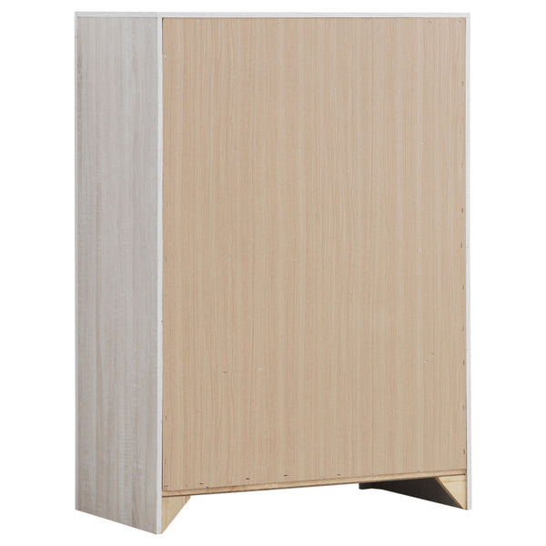 English Elm Geary Coastal 5-Piece Bedroom Set: Chic White Slatted Headboard, Storage Solutions & Relaxed Style B062S00969