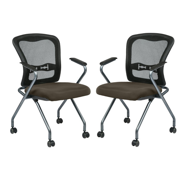OSP Home Furnishings Deluxe Nesting Armchair with Mesh Back Lumbar Support for Office and Meeting Rooms Java 84440-R102
