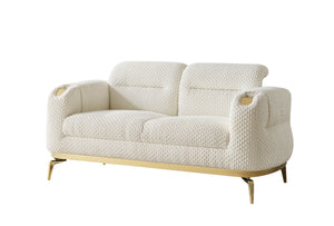 English Elm Zoe Luxe loveseat with gold-accented legs and armrest trim, cut chenille upholstery, ergonomic lumbar support Cream G150109331