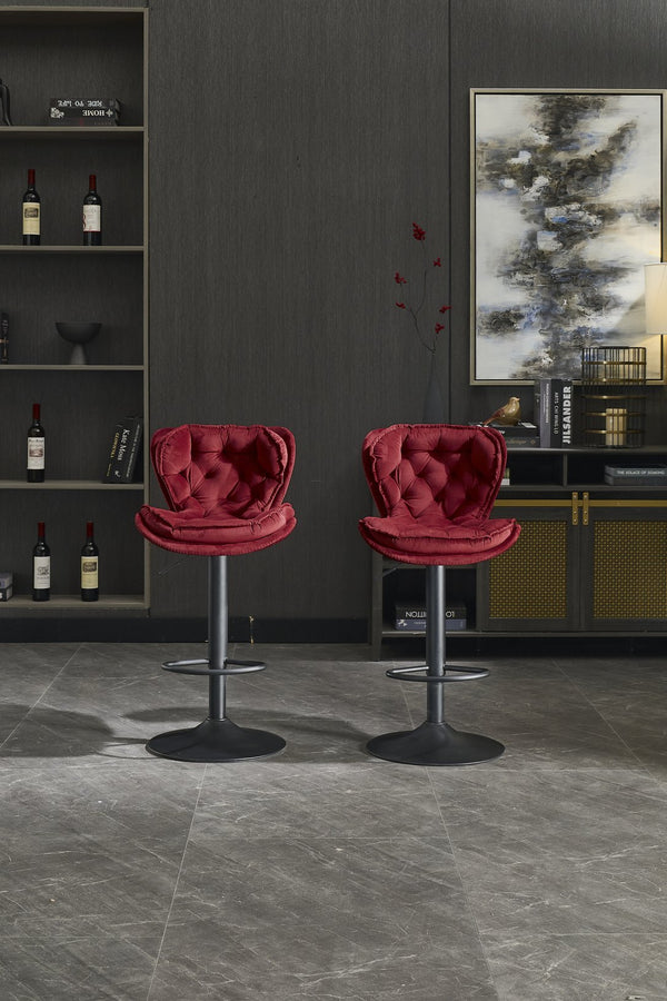 English Elm Set of 2 Red Velvet Bar Stools with 360° Swivel, Height Adjustable Gas Lift, Powder Base & Footrest, Easy Assemble, Modern Counter Seating (Adjustable) W1249P253957