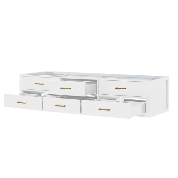 English Elm White Double Bath Vanity – 84" W X 22" D, Midcentury Design, Soft-Close Drawers, Space-Saving Storage B2731P258158-GIGA