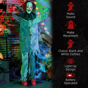 English Elm Homcom 6' Animated Circus Clown Prop - Life-Size Halloween Decoration With Motion, Sound & Light Effects W2225P229494
