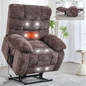 English Elm Lift Power Recliner Chenille Chair Dual Motor Massage Heat 350 Lb Capacity Living Room Brown W3224P288620