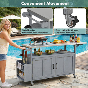 English Elm Foldable Outdoor Kitchen Cart with Stainless Worktop Fir Wood Frame and Lockable Wheels Grey N719P380279E
