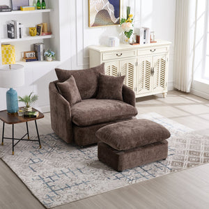 English Elm 360° 360 Swivel Oversized Chenille Armchair with Pocket Spring Seat and Three Throw Pillows Brown W1361S00049