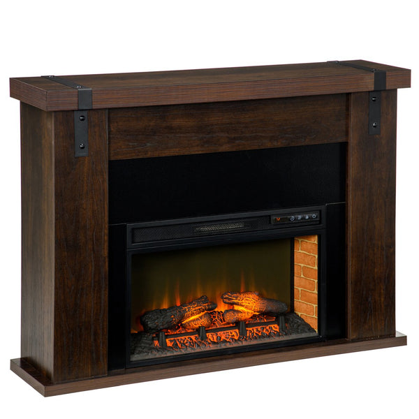 English Elm HOMCOM 36" Electric Fireplace Heater with Remote, 1500W Wall/Recessed Mount, Realistic Flames Brown W2225P249861