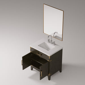 English Elm Brown Oak Single Bath Vanity Set With Cultured Marble Top, Chrome Faucet & 28" Mirror - Stylish Upgrade! B2731S02004