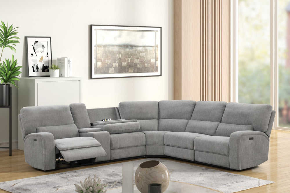 English Elm Antonio Six Piece Chenille Power Reclining Sectional with Charging Ports and Storage B2749S00255