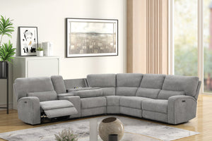 English Elm Antonio Six Piece Chenille Power Reclining Sectional with Charging Ports and Storage B2749S00255