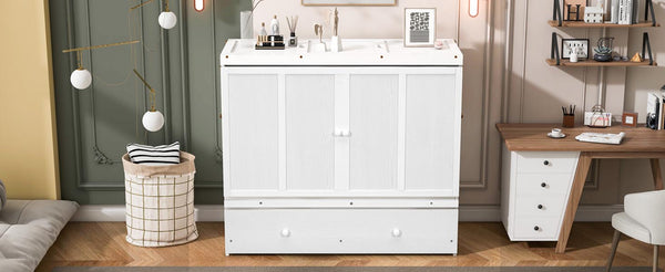 English Elm Full Size Wall Murphy Bed Cabinet with Storage Drawer and Built-in Usb Charging White N708P205903K