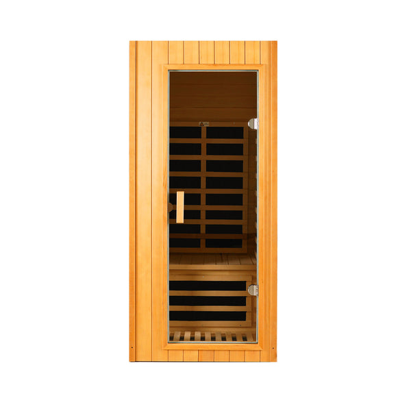 English Elm Hemlock Wood Single Person Far Infrared Sauna with Bluetooth and Lcd Controls W2611P168588
