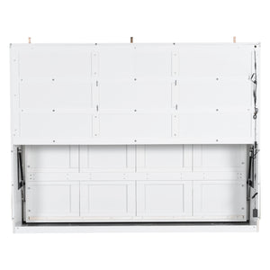 English Elm Queen Murphy Cabinet Bed with Sofa Foldaway, Built-In Shelves, LED Lighting, Space-Saving Beige N7090000603A