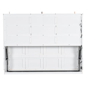 English Elm Queen Murphy Cabinet Bed with Linen Sofa Built-in Shelves and Integrated Led Light N7090000603A-1