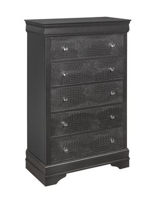 English Elm SHAKER Crocodile Textured Chest with Crystal Hardware, Solid Wood & MDF, Contemporary Tapered Legs Metallic Grey 34.45 L x 18.9 W x 51.57 H B201P215900