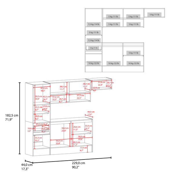 English Elm Natoma Modular Kitchen Cabinet Set with 6 Doors Open Shelving Two-tone Finish B097S00247