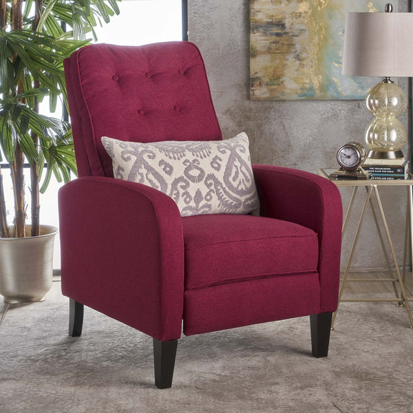 English Elm Christopher Knight Home® - Pushback Red Tufted Recliner Chair with Birch Wood Legs, Ergonomic 43" Back, Compact 30" Width Comfort 61192.00