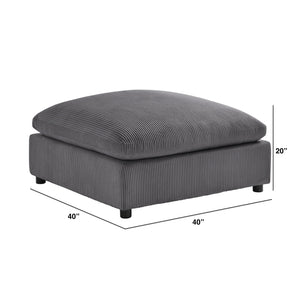 English Elm Chelsea Charcoal Corduroy Ottoman with Removable Washable Covers, Plush Down-Blend Topper, 41" Square B050P404284