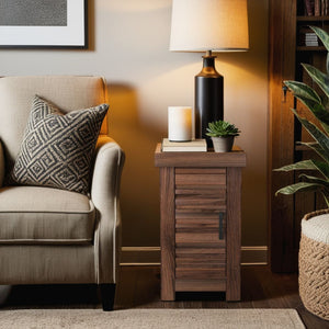 English Elm 14 inch Chairside Table Crafted from Knotty Alder in Whiskey Finish, Distressed Rustic Urban Look, Flat Black Hardware, Fully Assembled, Hidden Storage, Lamp-Ready Surface B108P160192