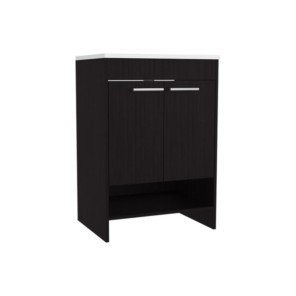 English Elm Lorenzo Compact 60cm Black Wengue Floor Vanity – 4 Drawers, 2 Open Shelves, Freestanding Style B070P337153