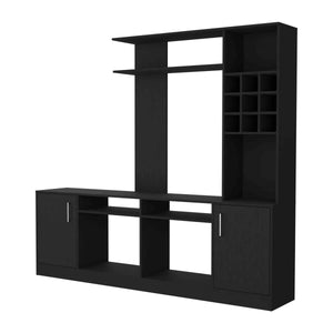 English Elm Vibrant Black Entertainment Center for TVs up to 78" — Double Door Cabinet, 6 Shelves, Ample Storage B128S00159