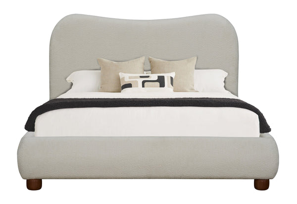 English Elm Queen Curved Upholstered Platform Bed with Wooden Legs, 45" H Elegant Headboard, Sturdy 68"x90" Frame B011S01351