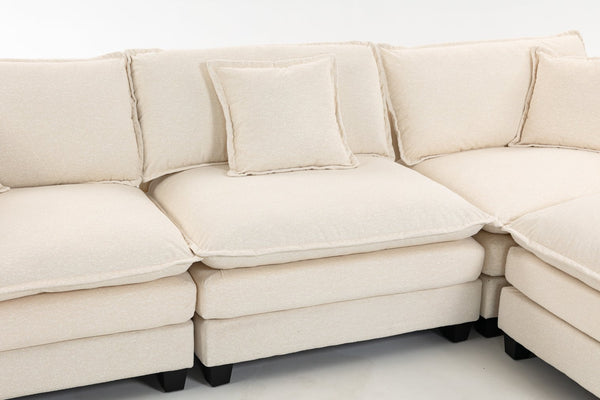English Elm Modern Chenille Sectional Sofa with Ottoman Modular Layout for Spacious Living Rooms Antique White W2530S00017