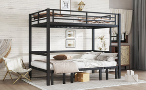 English Elm Full Metal Bunk Bed With Convertible Lower Sofa, Safety Rails & Space-Saving Design In Black Finish W1580S00207