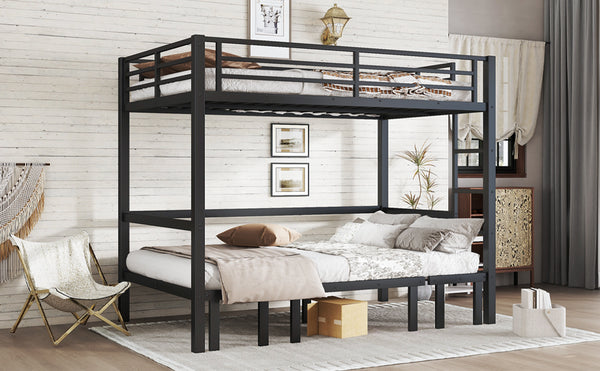 English Elm Full Metal Bunk Bed With Convertible Lower Sofa, Safety Rails & Space-Saving Design In Black Finish W1580S00207