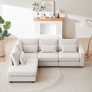 English Elm MH100.2" Sofa Convertible L-Shaped Linen Sectional with Movable Ottoman 5 Cushions 4 Lumbar Pillows Beige W1193S00140