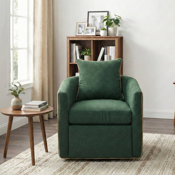 English Elm Swivel Barrel Accent Chair Boucle Upholstered with 360 Base for Living Room Corners Green N763P376127F