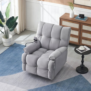 English Elm Single Teddy Upholstered Recliner Chair with Solid Wood Frame, Sponge Cushions & Phone Stand, Adjustable Back to 150° Gray W1278P212863